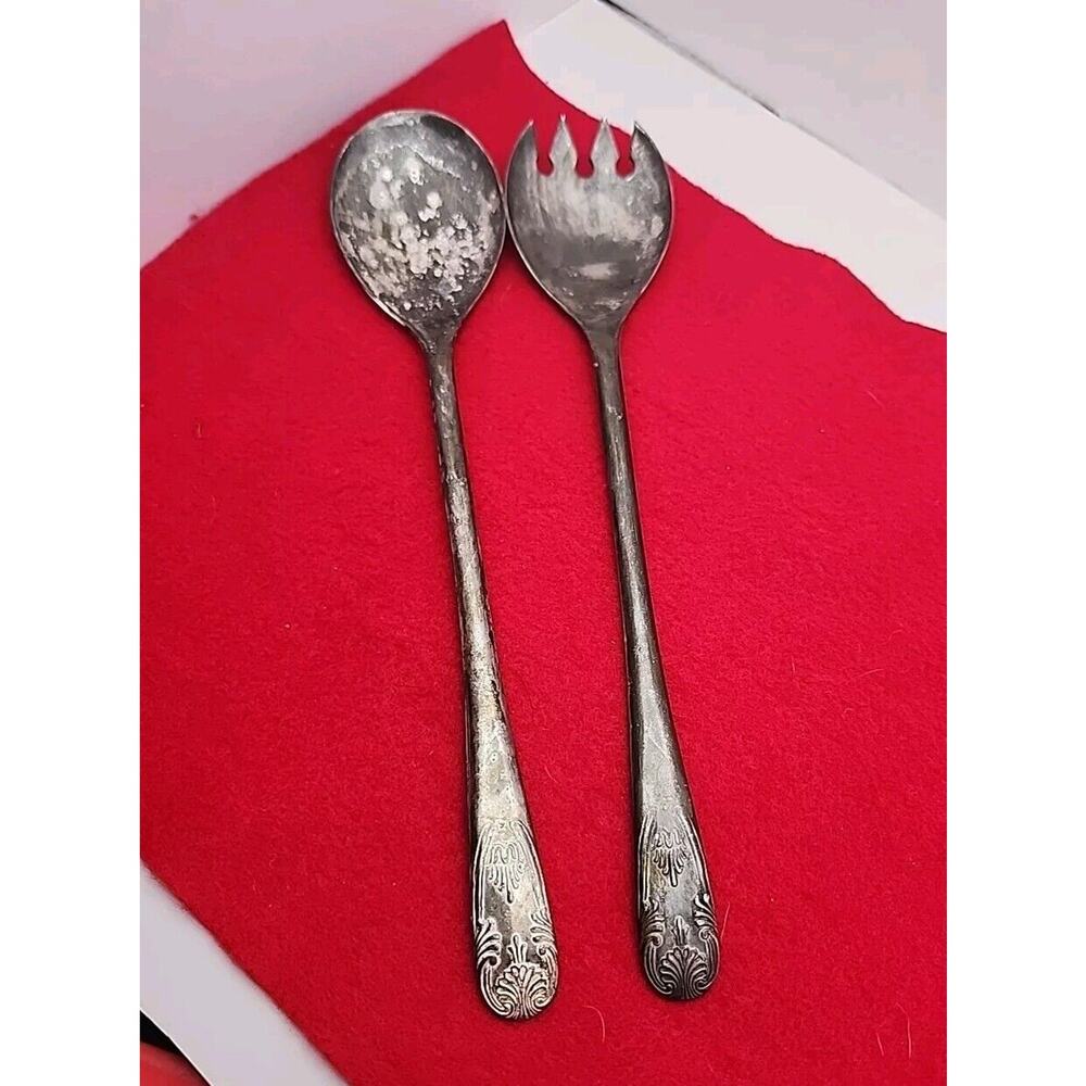 Vtg Silver-Plated Salad Serving Hostess Set Servers Made in Italy Ornate Handle
